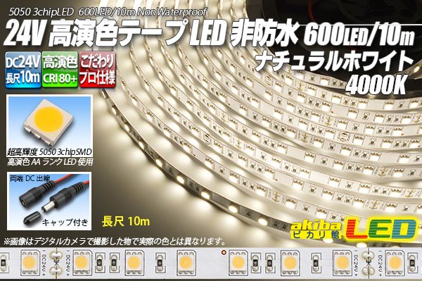 画像1: 24VテープLED 60LED/m 非防水 ナチュラルホワイト 4000K 10m (1)